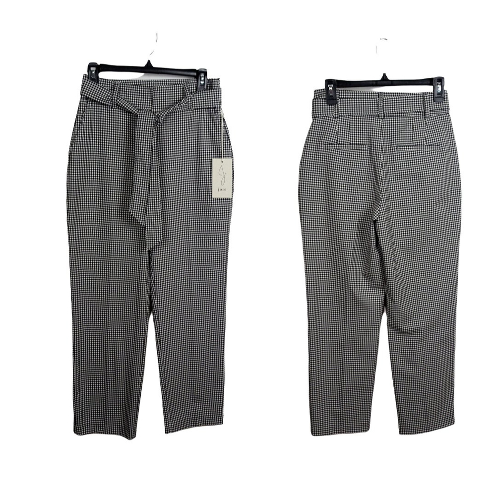 NWT JOIE Belted Gingham Pants Trousers High Waist Fashion Career Designer 4